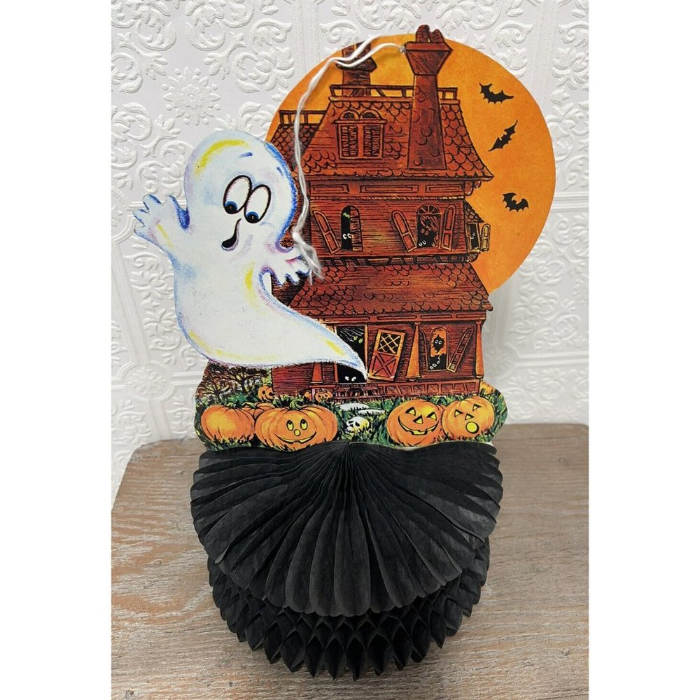 Vintage Halloween Ghost Black Honeycomb Tissue Paper Decoration - Kitschy Fun - Picture 6 of 9